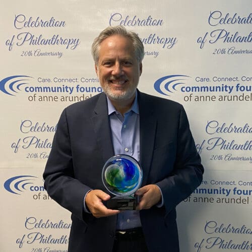 Ray Crosby accepts the 2020 Celebration of Philanthropy - Corporate Philanthropist of the Year Award on behalf Crosby Marketing Communications